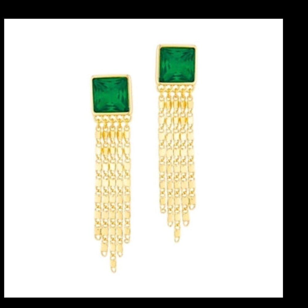 Green & Gold Chain Tassel Earringss